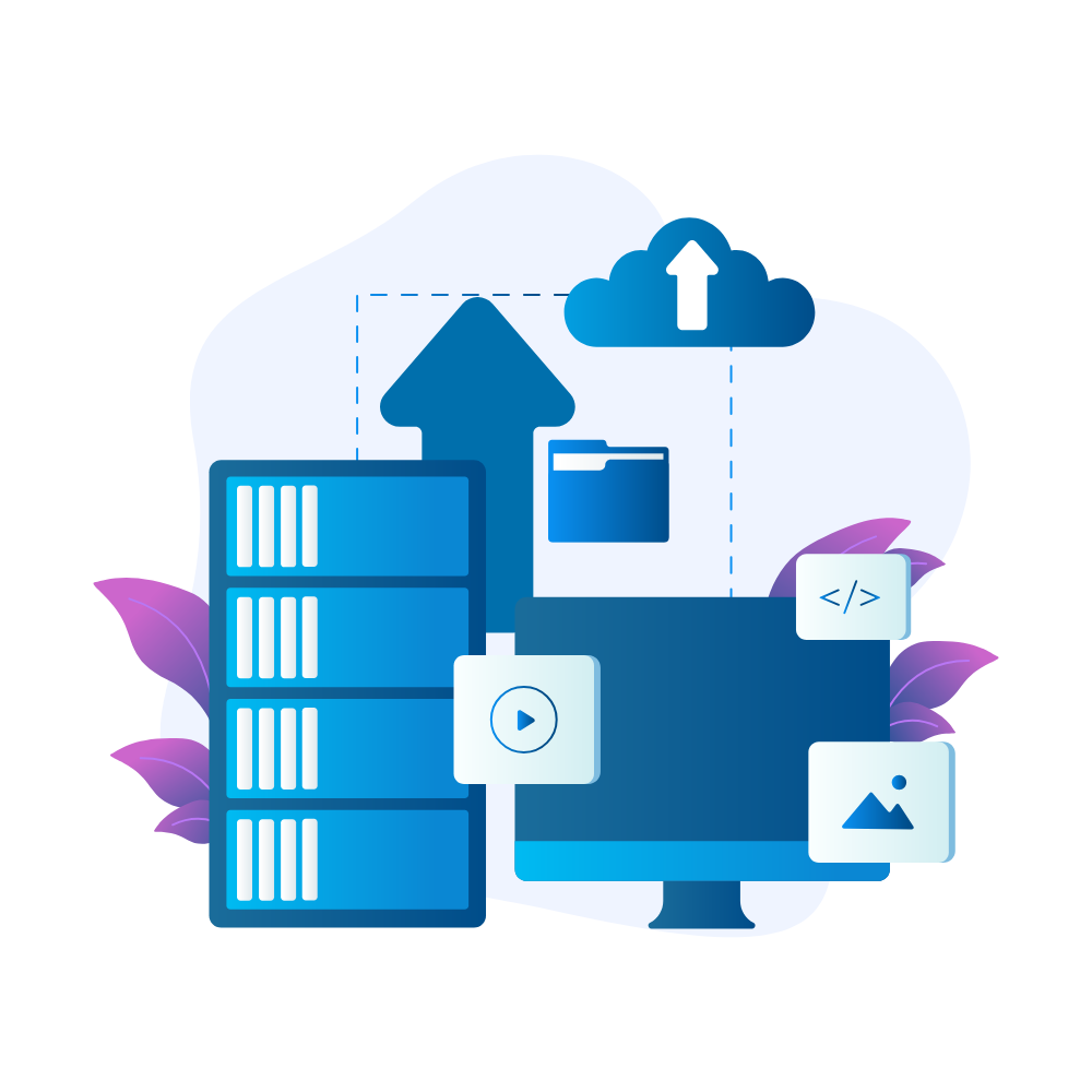 Illustration of cloud migration and modernization with devices transitioning to the cloud service in nepal.