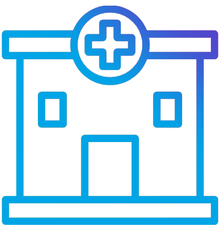 Icon of a medical facility with a plus symbol.