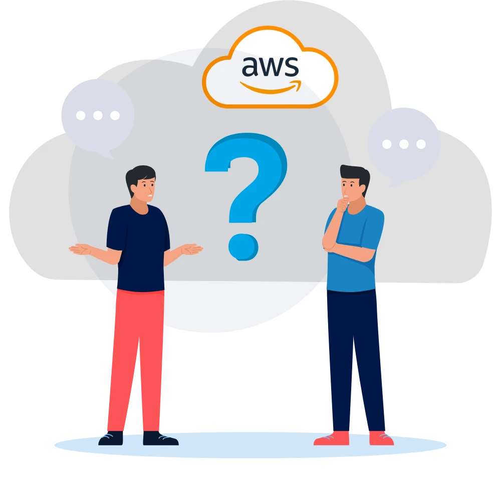 A picture of two person standing and describing aws cloud services in Nepal.